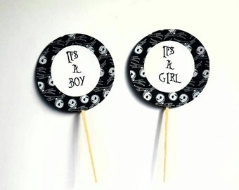Nightmare Before Christmas Baby Shower Cupcake Toppers 10 count 2 inch its a boy its a girl