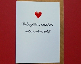 Voulez vous couchez avec moi ce soir? Husband, Wife, Boyfriend, Girlfriend, Birthday, Anniversary, Love - Hand-enamelled art card.