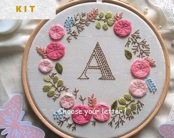 Monogram Embroidery Kit , Personalized Gift , DIY , initial wreath, Classic Embroidery Pattern , Initial embroidery , Gift For Crafter