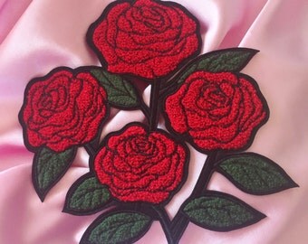 Large Roses Chenille 7.5" Iron On Patch