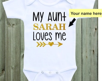 My Aunt Loves Me Baby Onesie Aunt Onesie Baby Girl Girl Outfit Black Gold Pink Glitter Shirt Baby Girl Clothes Baby Shower Gift