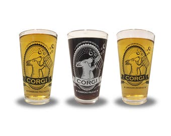 Corgi Pint Glass (one glass - choose between Pembroke Pale Ale and Cardigan Cream Ale)