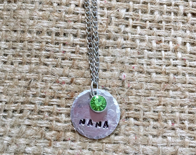 Grandmom Necklace, Custom Name Necklace, Name Necklace, Custom Necklace, Hand Stamped Jewelry, Gift for Grandmom, Birthstone Necklace