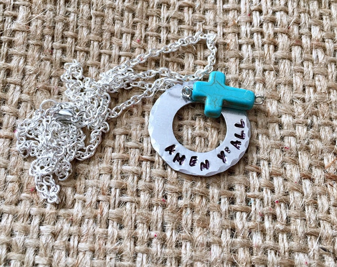 Amen Y'all Necklace, Cross Necklace, Amen Necklace, Y'all Necklace, Stamped Necklace, Religious Necklace, Cross Quote Necklace, Western