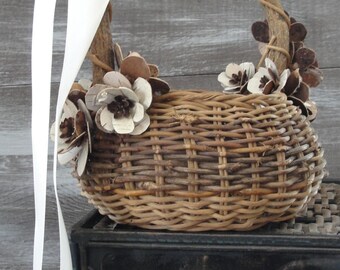 Adorable whimsical woodland flower girl basket,Adirondack Easter, forest, rustic, gnarled gnome like, natural wedding, birch bark flowers,