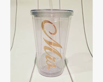 Gold Glitter Mrs. Skinny Tumbler, 16 oz. Clear, Bride Gift, BPA Free, Bridal Shower, Engagement, Soon to be Mrs., Foil, Various Colors