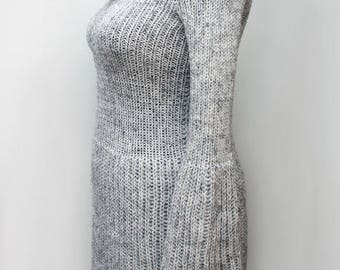 Knitted grey gress, light-grey dress, winter dress, ribbed dress, long dress, warm dress, woolen dress, casual dress, women's clothing