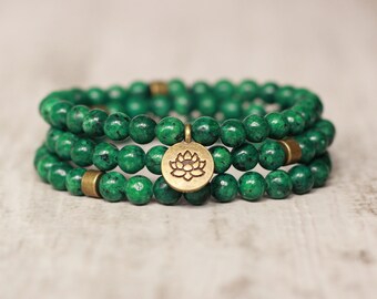 green bracelet lotus flower charm bracelet unisex jewelry yoga bracelet summer healing bracelet gift stack bracelet stackable bead bracelet