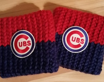 Chicago Cubs Boot cuffs, hand knit with embroidered patch, Free Ship US, Fan Gear, Baseball lover, gift for her, team spirit, game day