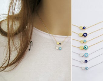 Initial Round Tag and Evil Eye Necklace, Initial Evil Eye Necklace and Jewelry, Personalized Evil Eye, Gift for Mom, Nazar Jewelry / N331