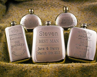English Pewter Rounded Kidney Hip Flask Personalised Gift Engraved Hip Flask