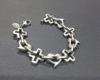 Andre Courreges Paris Silver Modernist Hearts & Crosses Bracelet Vintage 1960's