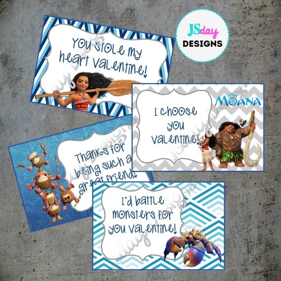 Disney Moana Printable Personalized Valentine Crds