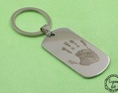 Personalized Custom Handprint ,Handwriting Engrave on Stainless Steel Dog Tag Necklace/Keyring