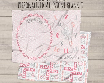 Milestone Blanket - Baby Monthly Milestone Blanket - Name Blanket - Baby Shower Gift - Monthly Photos - Personalized Name - Monthly Blanket