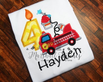 Boy's Firetruck Birthday Shirt In Numbers 1-9!/ Boy's Firetruck Birthday Shirt/ Boy's Personalized Firetruck Shirt/ Boy's Firetruck Party