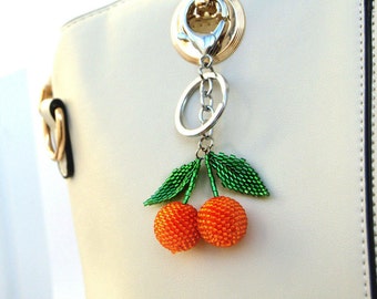 Designer purses summer outdoors Fruit bag charm Orange keychain Beaded keychain Summer accessories Mandarin keychain Tangerine Handmade