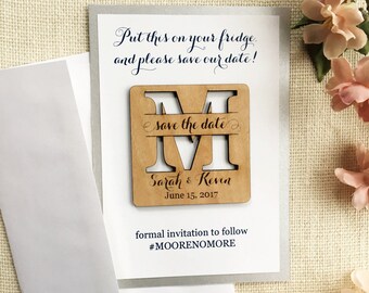 Wood Save the Date Magnet - Personalized Wedding Magnet - Initial Save the Date - Rustic Wooden Magnet - Custom Wedding Save the Date