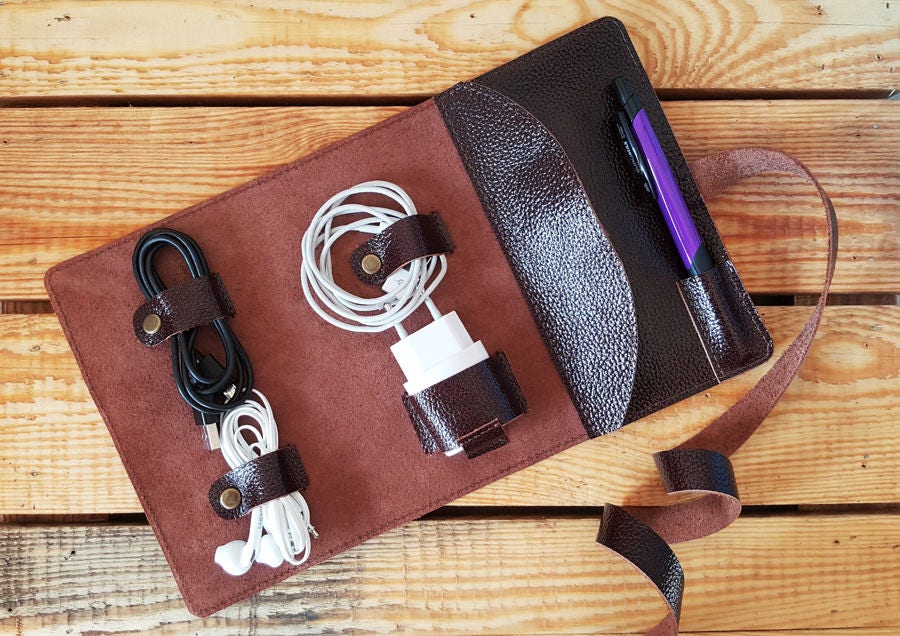 Leather Cable Organizer Cord Wrap Personalized Cord