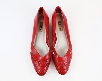 Vintage Red Leather Woven Flats size 7.5