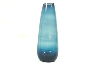 Vintage glass vase, cone vase, blue green