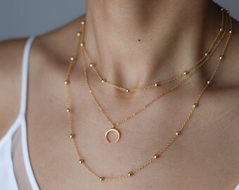 Dainty Necklace - Gold Crescent Moon Necklace - Double Horn Necklace - Bohemian Jewelry - Half Moon Necklace - Minimalist Necklace