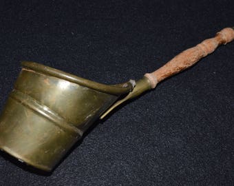 Brass and Copper Ladle Dipper, Wooden Handle Brass Water Dipper, Hand Wrought Vintage Ladle, Hand Made Metal Ladle, Primitive Cider Ladle
