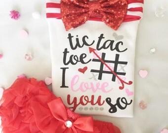 Tic Tac Toe I love you so/ Valentines Outfit/ Baby girl onesie