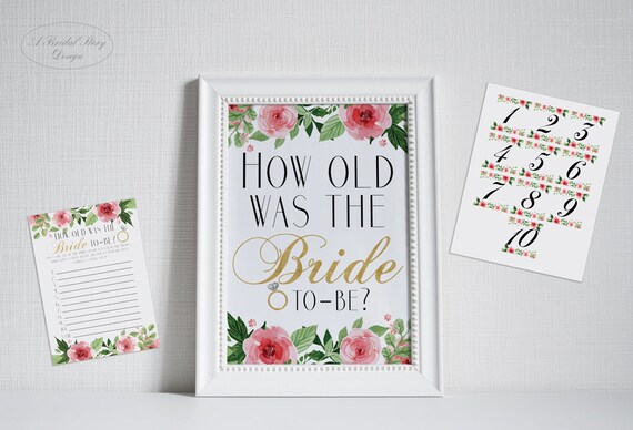 How Old Was The Bride Game Printable Bridal Shower Sign