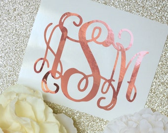 Rose Gold Chrome Vine Monogram Vinyl Decal, Custom Initials