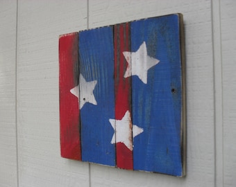 Reclaimed Wood Wall Art Stars and Stripes Patriotic Americana Country Primitive Fourth of July Red White and Blue