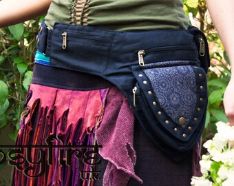 GEOMETRIC Festival Utility Belt, Festival Belt, BLACK, Hippy Fanny Pack, Boho Pocket Belt, Psy Belt, Hippie Hip Bag, Travel Belt, Psytrance