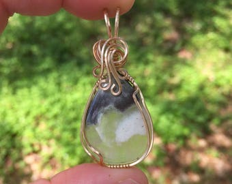 Prehnite Pendant, 14k Gold Filled Wire, Wire Wrapped Pendant, Green Pendant, Green and Gold, Prehnite Necklace, Gold Pendant, Gold Necklace