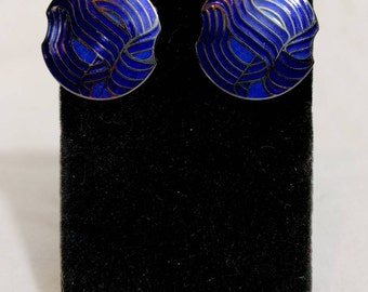 Blue Cloisonné Circle Post Earrings