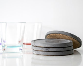 Birthday Housewarming gift Table coasters Desk concrete cork coasters Office Table protection Scratch proof bottom modern beton cement gift