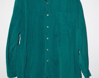 GAP Vintage corduroy teal blue green button down oxford shirt size L