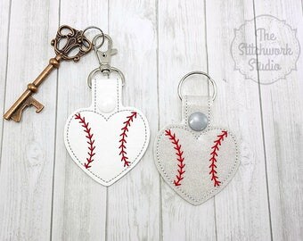 Baseball Heart Keychain - Key Fob - Baseball Love - Glitter