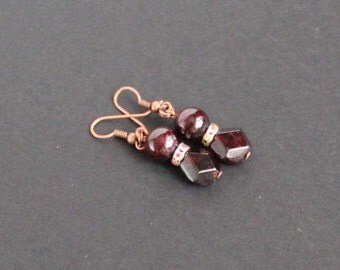 Crystal garnet earrings Holiday red earrings Gemstone garnet earrings Red garnet gift Garnet dangle earrings Dark red jewelry Small jewelry