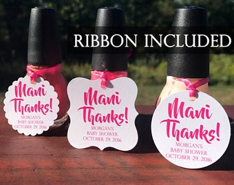 Mani Thanks Tags - Baby Shower Thank You Gifts - Baby Shower Favors Girl - Spa Party Favors - Nail Polish Tag for Favor - Shower Thank You
