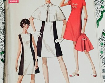 1969 Simplicity Misses A Line Sheath Dress With Capelet Size 12 UNCUT FF Sewing Pattern ReTrO Classy!