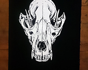 black sew on patch Wolf skull patch screen printed patch taxidermy patch punk patch goth fashion science patch bone skull anatomy patch