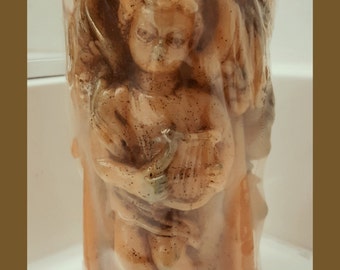 Vintage Adam Gies Kerzen Gautsch Wachskunst Carved Candle Cherubs Playing Harp Made in Western Germany