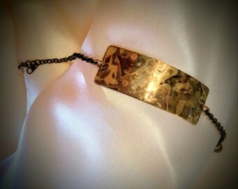 Brass Bracelet - Brass and Chain Bracelet - Brass Patina Bracelet