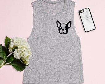 Free Shipping! French Bulldog Face Ladies Muscle Tank, Muscle Tee, Workout Top, Muscle Tank, Gym Top, Fitness Tank, Yoga Tank, Women's Tank