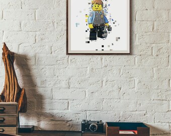 Pixelated - Lego - Lego City - Chase McCain - Police Officer. Instant Download. Digital File. Printable Art. Wall Decoration. 8 x 10 Inches.