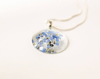 blue floral necklace flower girl gift resin jewelry blue necklace simple jewelry forget-me-not flower jewelry mom gifts/for/women gift Р121