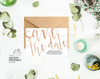 Rose gold save the date cards, Printable save the date template, Editable Save the date, Blush save the date printable, Rose gold stationery