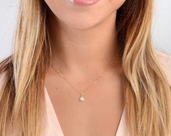 Tiny Opal Necklace-Dainty Necklace-Delicate Opal Necklace-Gold Filled-Silver-October Birthstone-Bridesmaid Necklace
