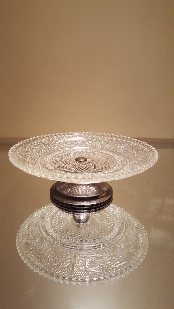 Mini Cut Lead Crystal Cake Plate with Silver Plate Footed Base