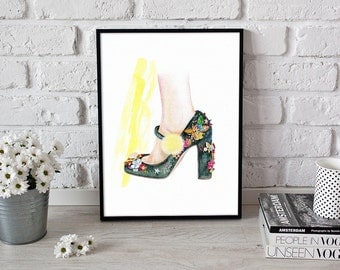 wall art, fashion illustration, Dolce Gabbana shoes - 2 sizes available Giclee print